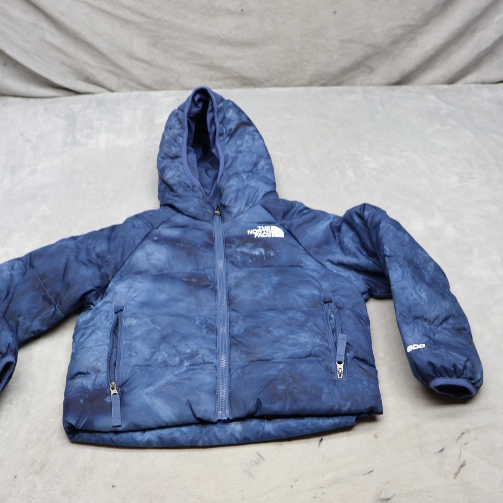 North Face Down Jacket Boys XS Blue Printed Reversible North Hooded Insulated